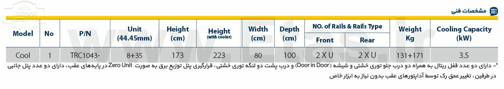 مشخصات فنی رک ایستاده سرور تیام مدل trc-1043