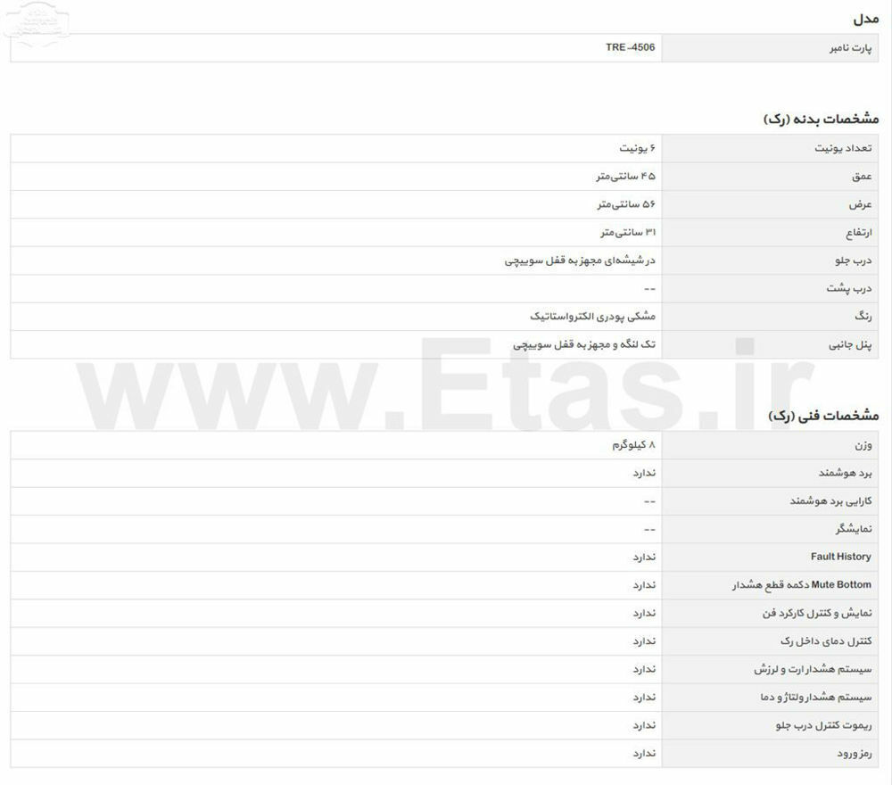 مشخصات فنی رک دیواری 6 یونیت تیام مدل tre-4506